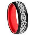 8mm Celtic Knot Dome Black And Red Tungsten Wedding Band Men's