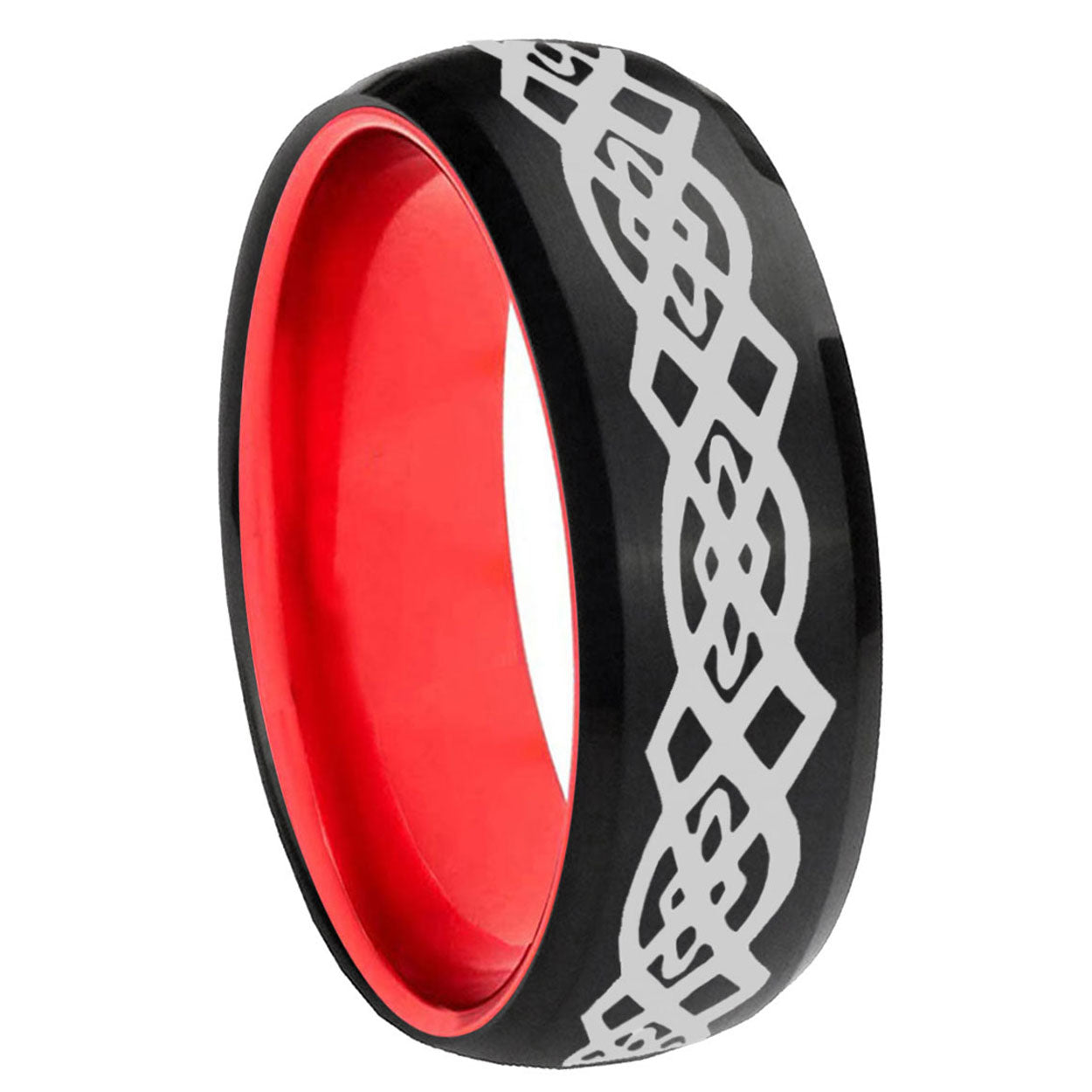 8mm Celtic Knot Dome Black And Red Tungsten Wedding Band Men's