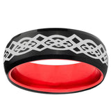 Celtic Knot Dome Black And Red Tungsten Carbide Wedding Band Men's