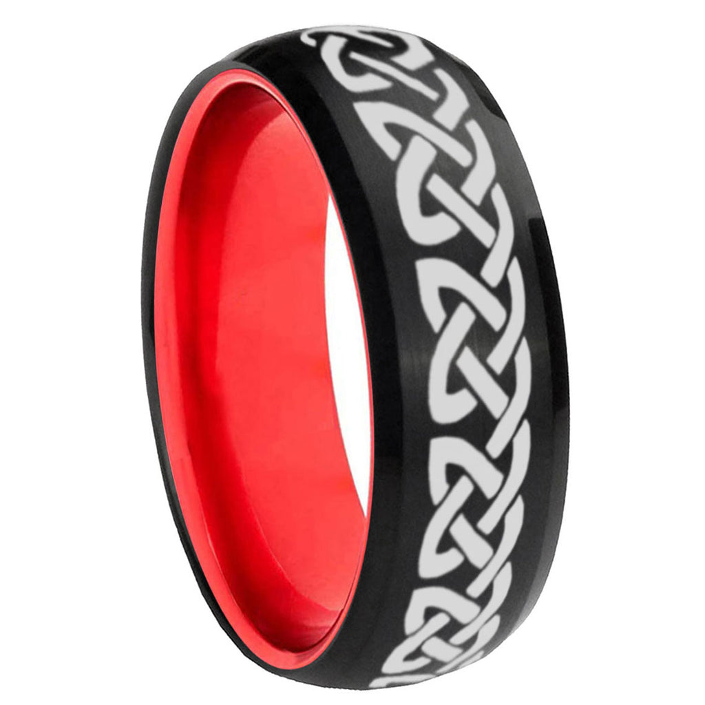 8mm Celtic Knot Love Dome Black Red Tungsten Engagement Ring