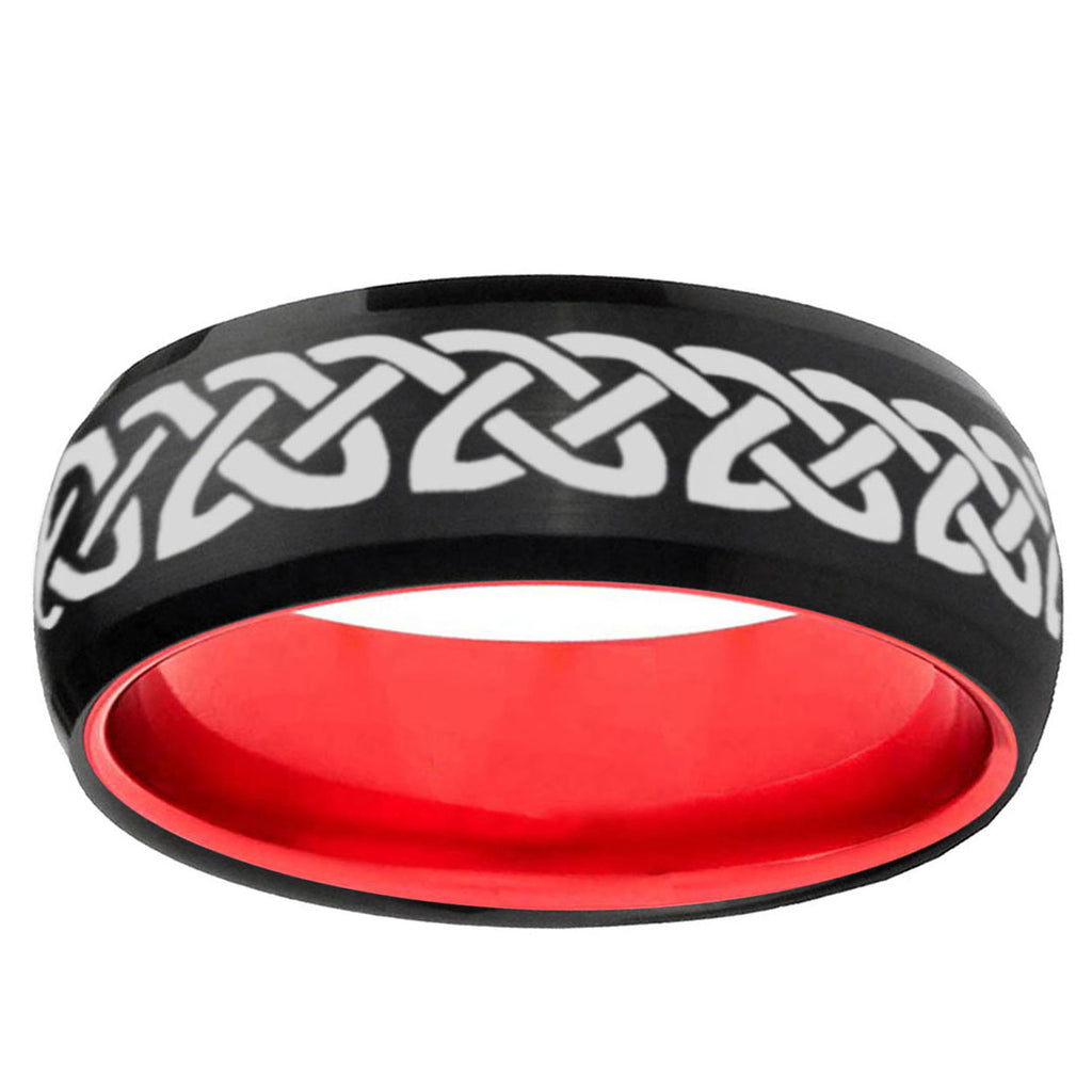 Celtic Knot Love Dome Black Red Tungsten Engagement Ring