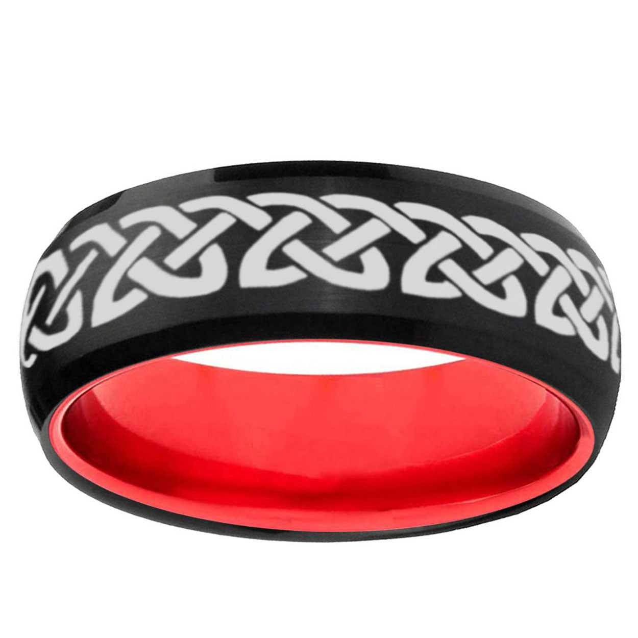 Celtic Knot Love Dome Black Red Tungsten Engagement Ring