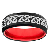 Celtic Knot Love Dome Black And Red Tungsten Engagement Ring