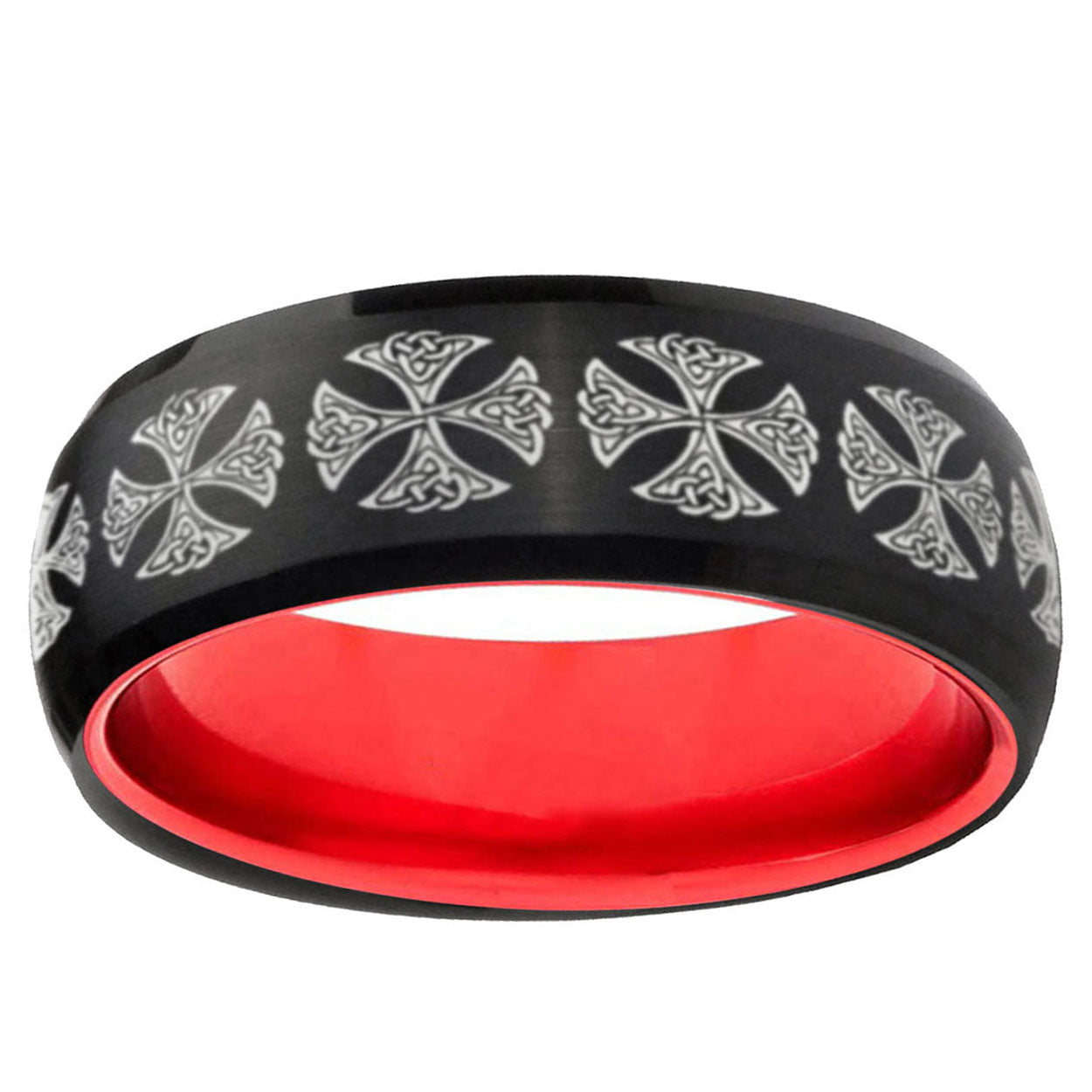 Medieval Cross Dome Black And Red Tungsten Men's Band