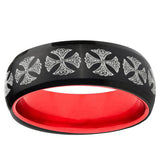 Medieval Cross Dome Black And Red Tungsten Men's Band