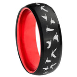 8mm Flying Geese Hunting Dome Black And Red Tungsten Ring