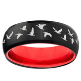 Flying Geese Hunting Dome Black And Red Tungsten Ring