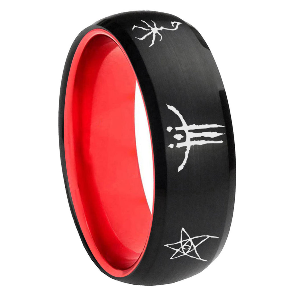 8mm Blackborne Caryll Runes Dome Black Red Comfort Wedding Band