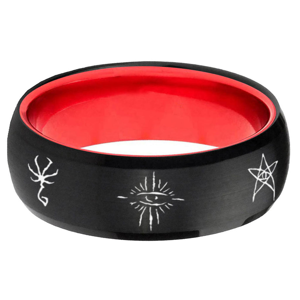 Blackborne Caryll Runes Dome Black Red Comfort Wedding Band