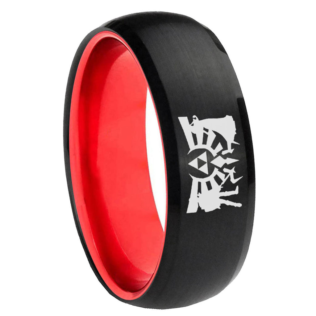 8mm Zelda Link Dome Black Red Comfort Wedding Band