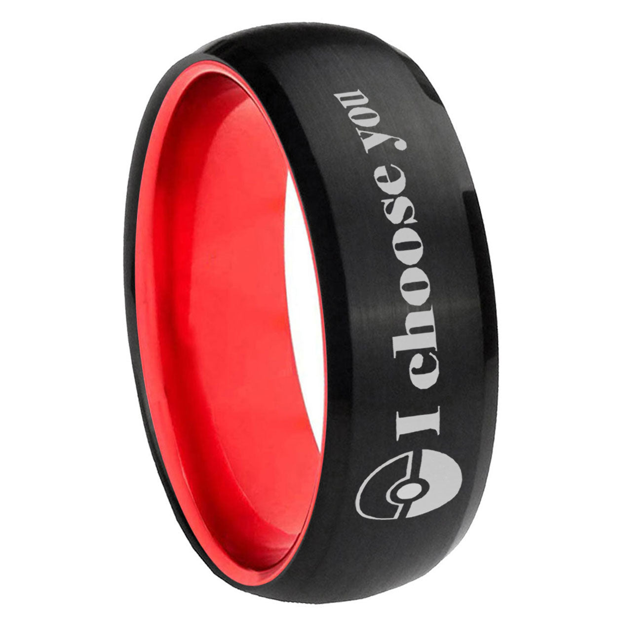 8mm Pokeball Pokemon Dome Black Red Comfort Wedding Band