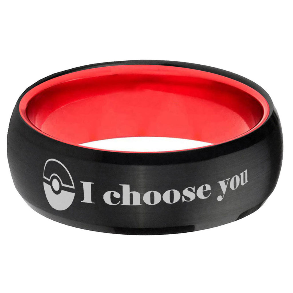 Pokeball Pokemon Dome Black Red Comfort Wedding Band