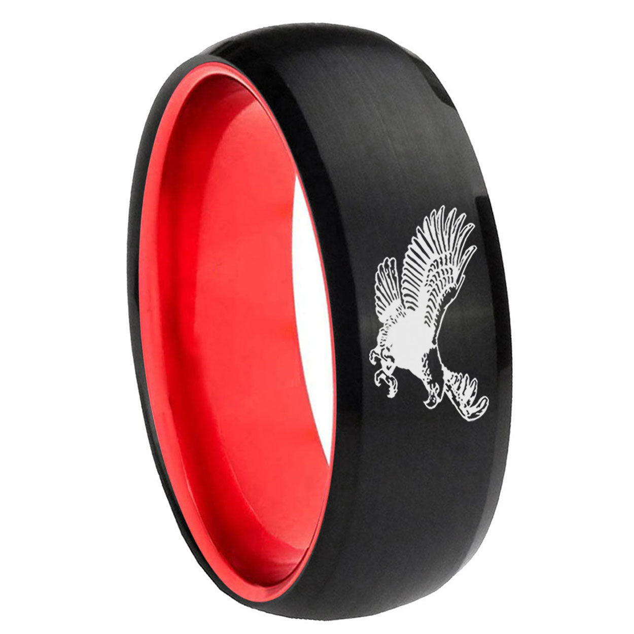 8mm Flying American Eagle Dome Black Red Comfort Wedding Band