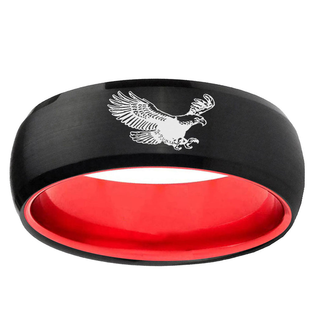 Flying American Eagle Dome Black Red Comfort Wedding Band