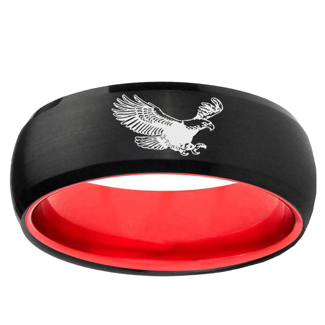 Flying American Eagle Dome Black Red Comfort Wedding Band