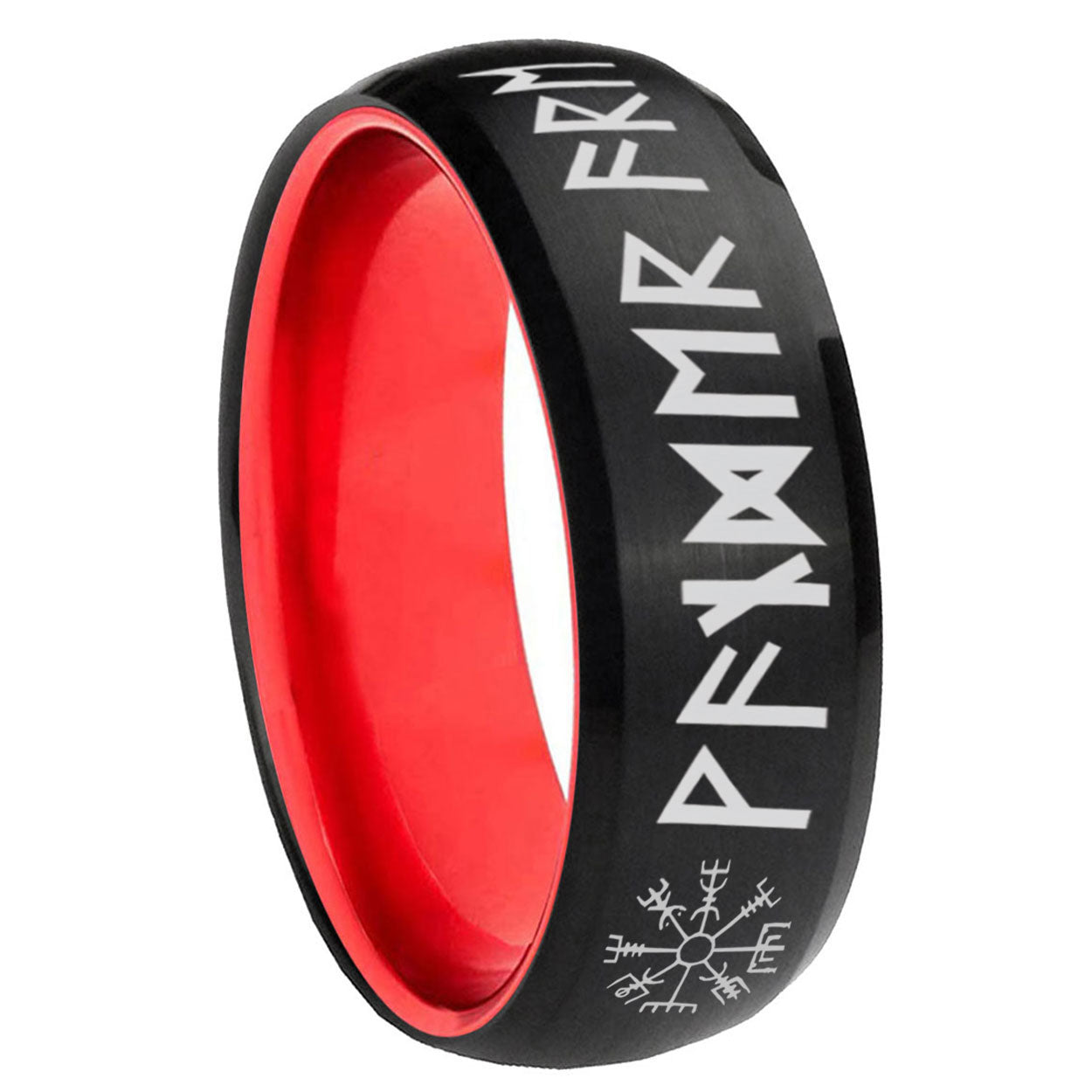 8mm Viking Dome Black Red Comfort Wedding Band