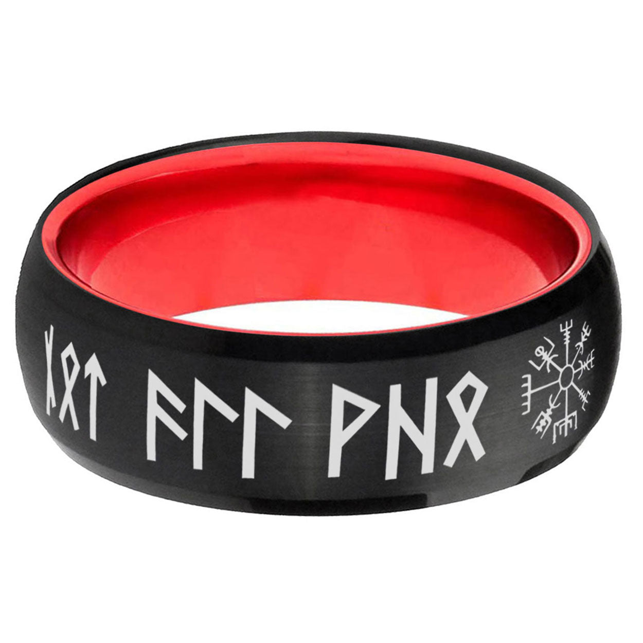 Viking Dome Black Red Comfort Wedding Band