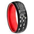 8mm Circuit Board Dome Black Red Comfort Wedding Band
