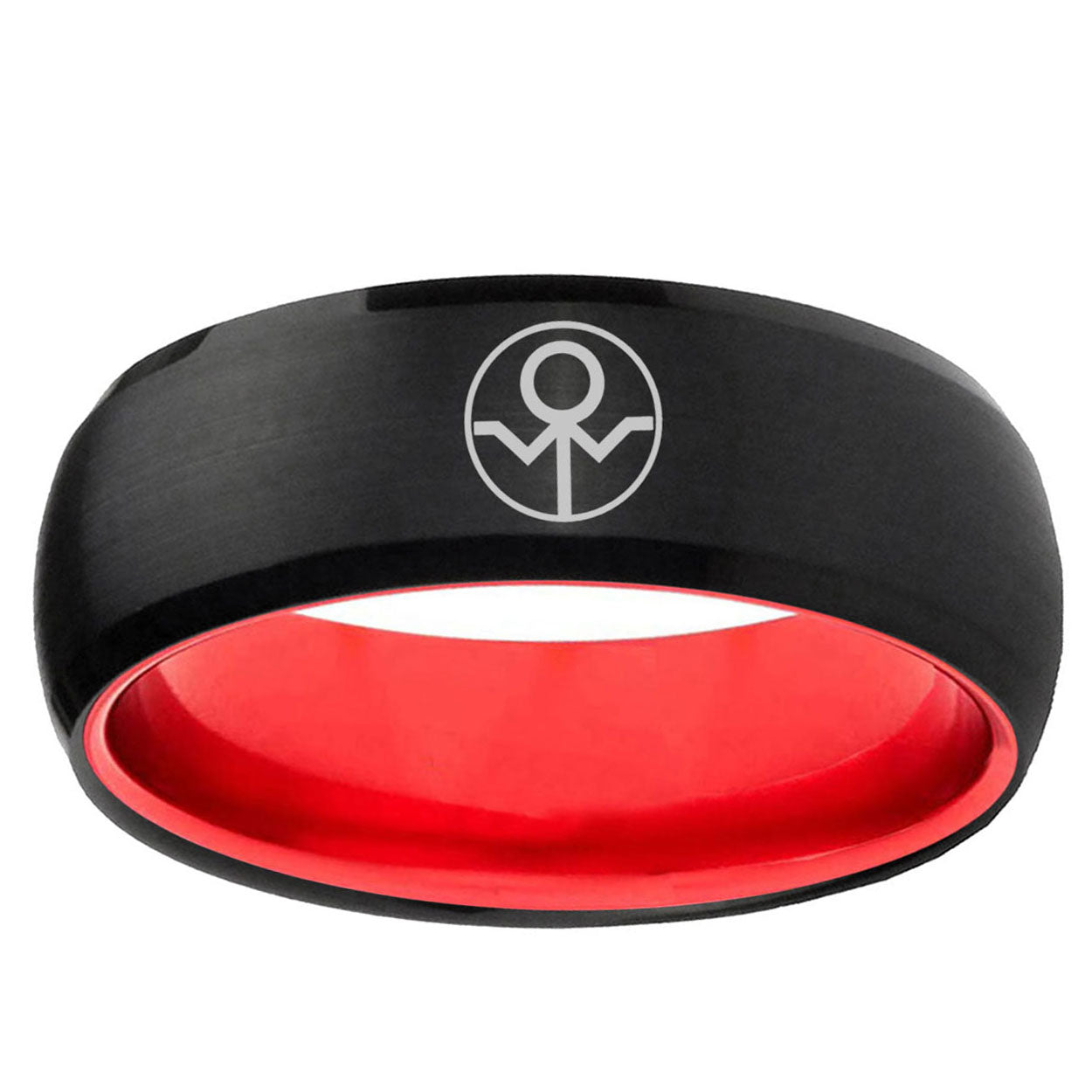 Gray Lantern Dome Black Red Tungsten Wedding Ring For Men