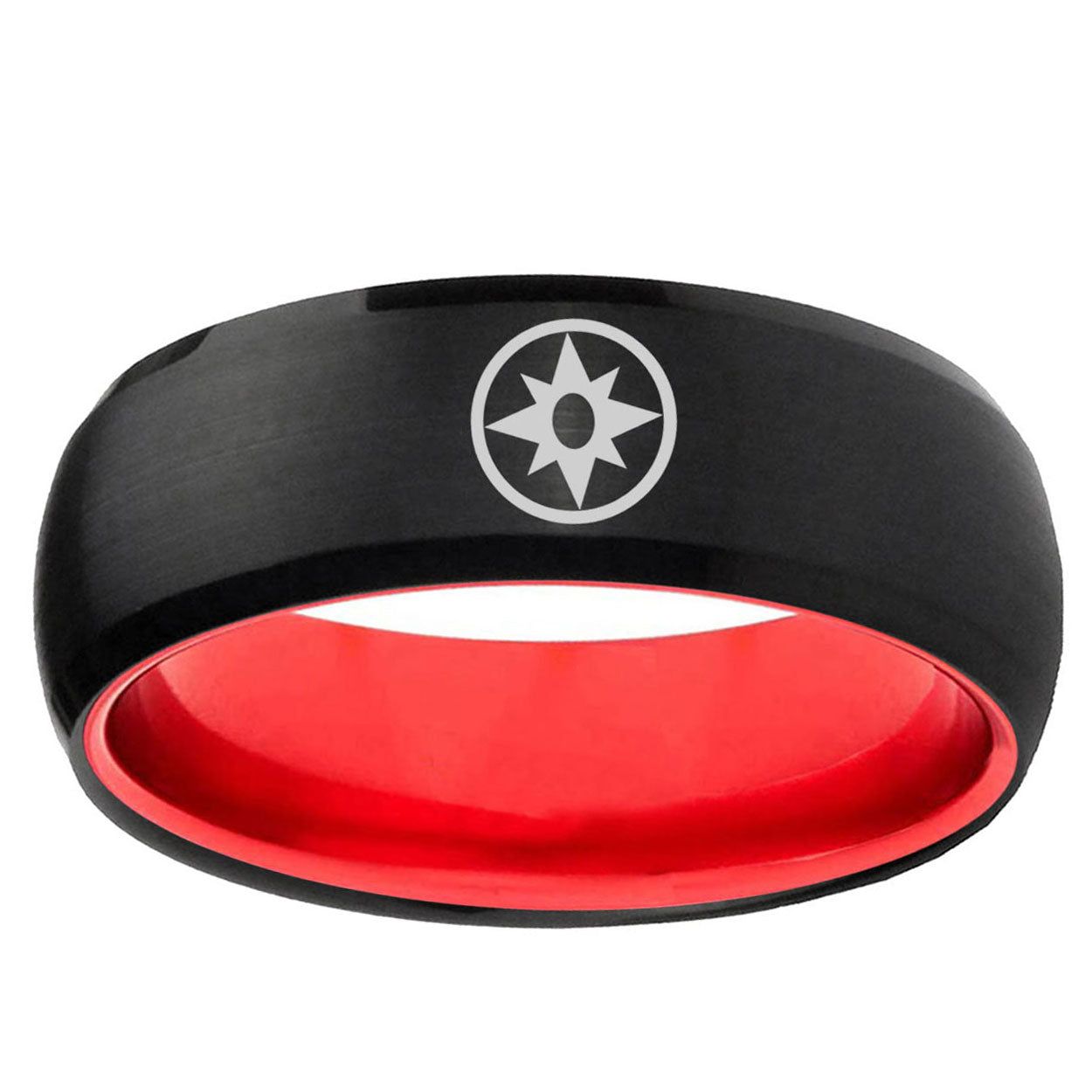 Star Sapphire Lantern Dome Black Red Comfort Wedding Band