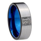 8mm-Pipe-Cut-Gray-and-Blue-Tungsten-Floral-Initial-Letter-E,-Monogram-Wedding-Bands