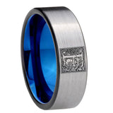 8mm-Pipe-Cut-Gray-and-Blue-Tungsten-Floral-Initial-Letter-F,-Monogram-Wedding-Bands