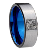 8mm-Pipe-Cut-Gray-and-Blue-Tungsten-Floral-Initial-Letter-U,-Monogram-Wedding-Bands