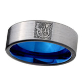 8mm-Pipe-Cut-Gray-and-Blue-Tungsten-Floral-Initial-Letter-U,-Monogram-Wedding-Bands