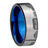 8mm DC Washington City Pipe Cut Gray Tungsten Blue Plated Inside Promised Ring