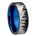 NY New York City Pipe Cut Gray Tungsten Blue Plated Ring