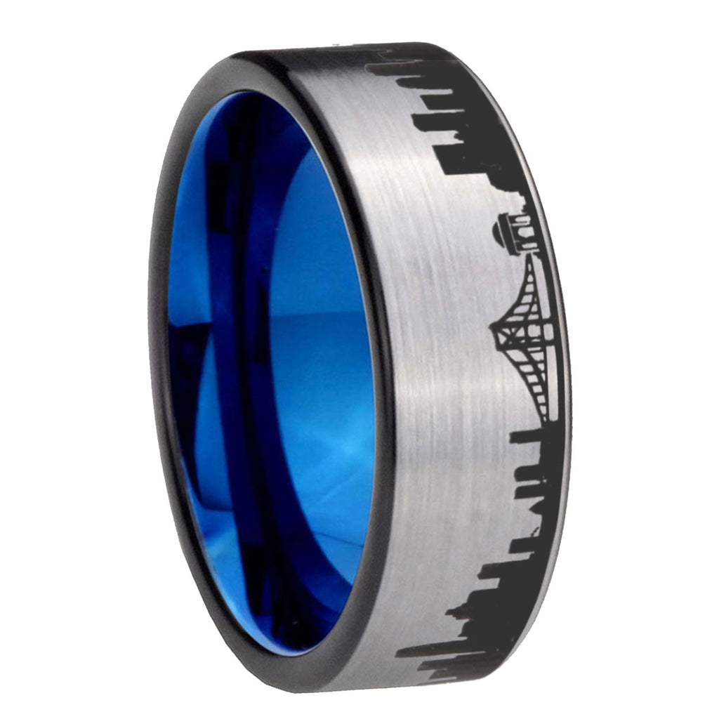 CA San Francisco City Pipe Cut Gray Tungsten Blue Custom Ring