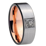 8mm-Pipe-Cut-Gray-and-Rose-Gold-Tungsten-Floral-Initial-Letter-C,-Monogram-Wedding-Bands