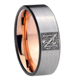 8mm-Pipe-Cut-Gray-and-Rose-Gold-Tungsten-Floral-Initial-Letter-N,-Monogram-Wedding-Bands