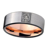 8mm-Pipe-Cut-Gray-and-Rose-Gold-Tungsten-Floral-Initial-Letter-O,-Monogram-Wedding-Bands