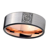 8mm-Pipe-Cut-Gray-and-Rose-Gold-Tungsten-Floral-Initial-Letter-Q,-Monogram-Wedding-Bands