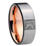 8mm-Pipe-Cut-Gray-and-Rose-Gold-Tungsten-Floral-Initial-Letter-R,-Monogram-Wedding-Bands