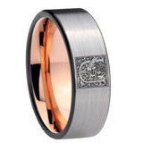 8mm-Pipe-Cut-Gray-and-Rose-Gold-Tungsten-Floral-Initial-Letter-U,-Monogram-Wedding-Bands
