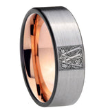 8mm-Pipe-Cut-Gray-and-Rose-Gold-Tungsten-Floral-Initial-Letter-W,-Monogram-Wedding-Bands