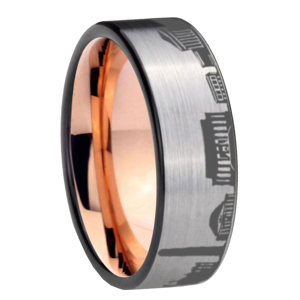 8MM DC Washington City Pipe Cut Gray Tungsten Rose Gold Ring
