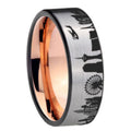 LA Las Vegas City Pipe Cut Gray Tungsten Rose Gold Custom Ring