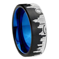 Chicago City Pipe Cut Brushed Black Tungsten Blue Custom Ring