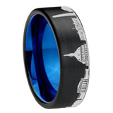 8mm DC Washington City Pipe Cut Brushed Black Tungsten Blue Plated Inside Engraved Ring