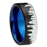 8mm NY New York City Pipe Cut Brushed Black Tungsten Blue Plated Inside Engraved Ring