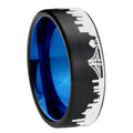 CA San Francisco City Pipe Cut Brushed Black Tungsten Blue Ring