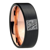 8mm-Pipe-Cut-Black-and-Rose-Gold-Tungsten-Floral-Initial-Letter-A,-Monogram-Wedding-Bands