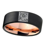 8mm-Pipe-Cut-Black-and-Rose-Gold-Tungsten-Floral-Initial-Letter-C,-Monogram-Wedding-Bands