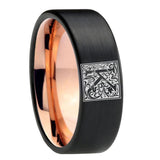 8mm-Pipe-Cut-Black-and-Rose-Gold-Tungsten-Floral-Initial-Letter-K,-Monogram-Wedding-Bands