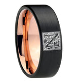 8mm-Pipe-Cut-Black-and-Rose-Gold-Tungsten-Floral-Initial-Letter-N,-Monogram-Wedding-Bands