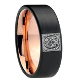 8mm-Pipe-Cut-Black-and-Rose-Gold-Tungsten-Floral-Initial-Letter-O,-Monogram-Wedding-Bands