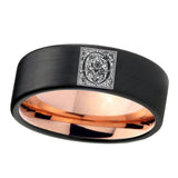 8mm-Pipe-Cut-Black-and-Rose-Gold-Tungsten-Floral-Initial-Letter-O,-Monogram-Wedding-Bands